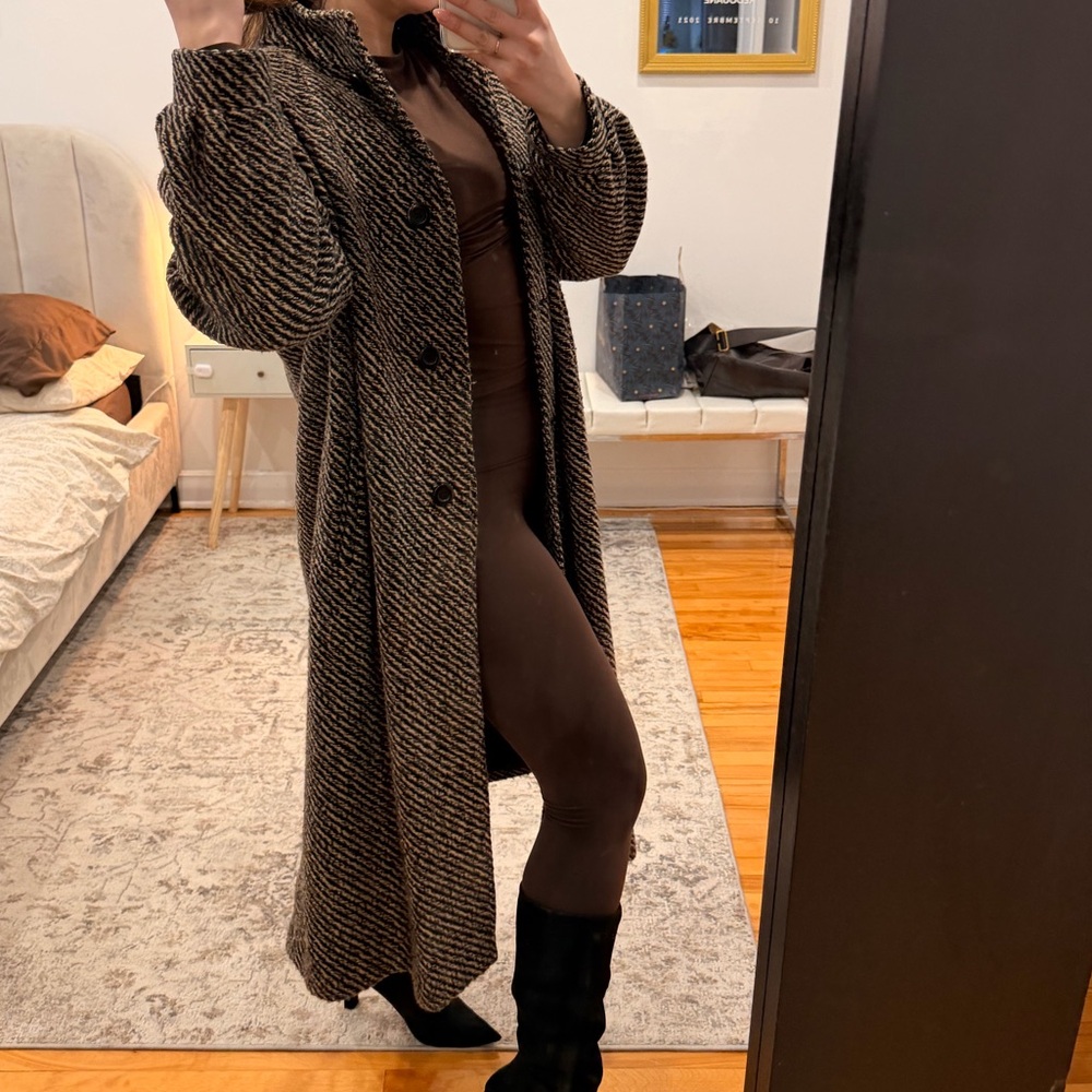 Long Brown Herringbone Coat